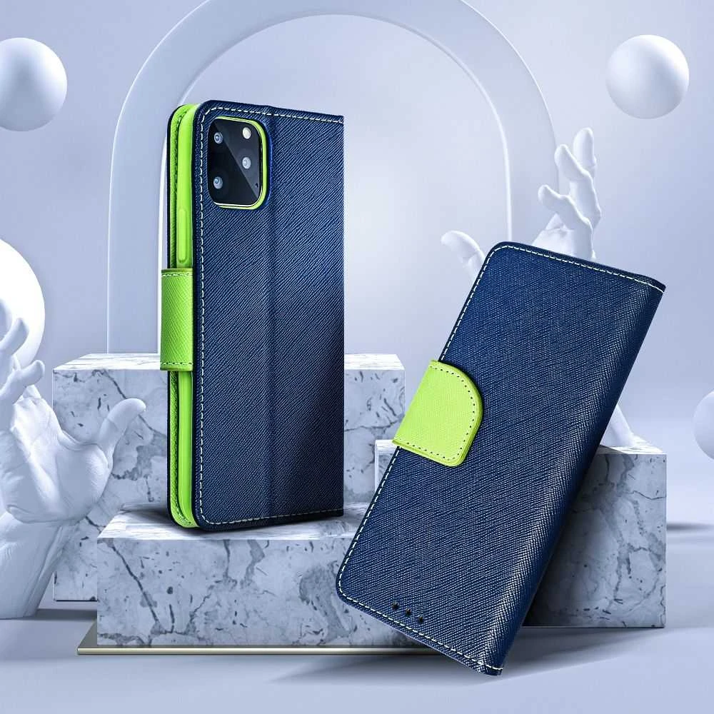 OEM atverčiamas dėklas, skirtas iPhone 16 PLUS, Fancy Book, tamsiai mėlynas / lime