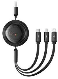 Greito įkrovimo laidas 3in1 Baseus Free2Draw, USB į mikro USB+USB-C+Lightning, 3.5A, 1.1m (juodas)