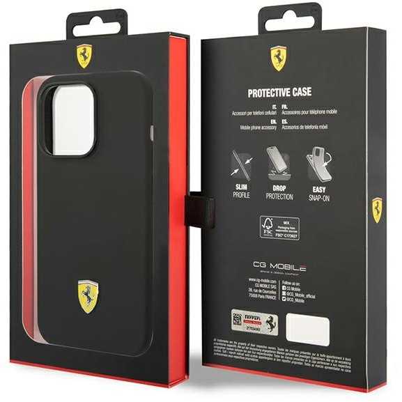 Dėklas Ferrari FESSIHMP14XBK iPhone 14 Pro Max 6.7" juoda/juodas hardcase Silicone Metal Logo Magsafe