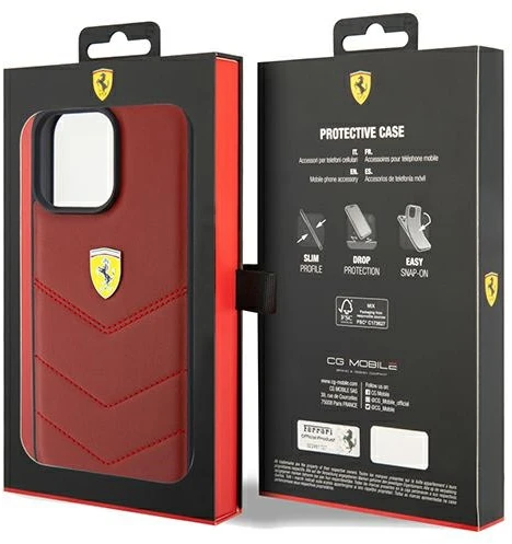 Ferrari Leather Stitched Lines dėklas, skirtas iPhone 15 Pro Max - raudonas