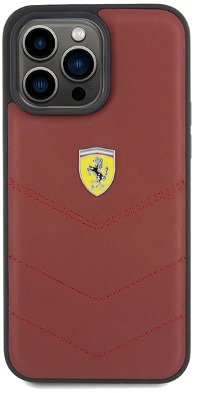 Ferrari Leather Stitched Lines dėklas, skirtas iPhone 15 Pro Max - raudonas