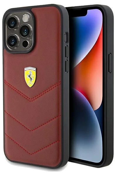 Ferrari Leather Stitched Lines dėklas, skirtas iPhone 15 Pro Max - raudonas