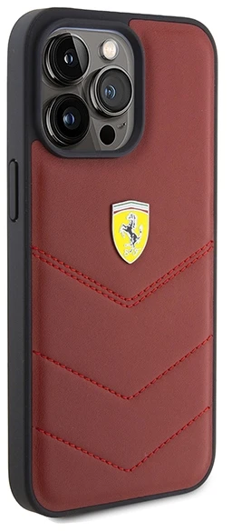 Ferrari Leather Stitched Lines dėklas, skirtas iPhone 15 Pro Max - raudonas