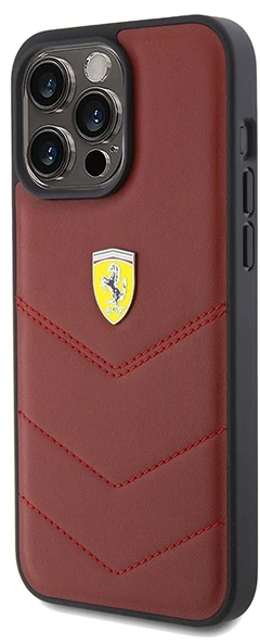 Ferrari Leather Stitched Lines dėklas, skirtas iPhone 15 Pro Max - raudonas