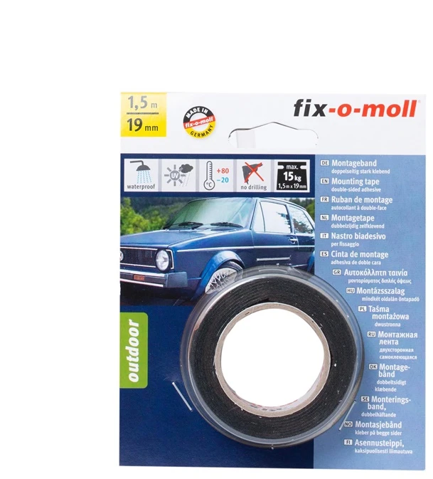 Dvipusė lipnioji juosta Fix-O-Moll, 1.5 m x 19 mm, 15 kg