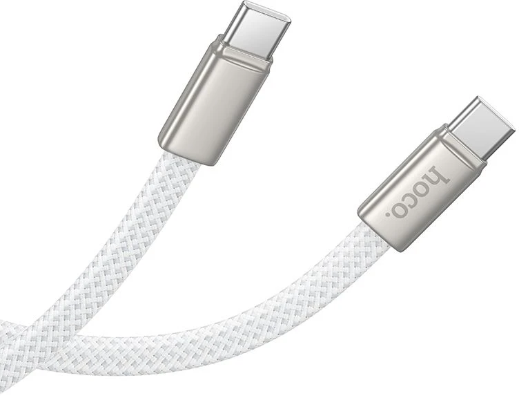 Plokščias kabelis USB C į USB C Hoco 3A 60W 1 m X125 baltas