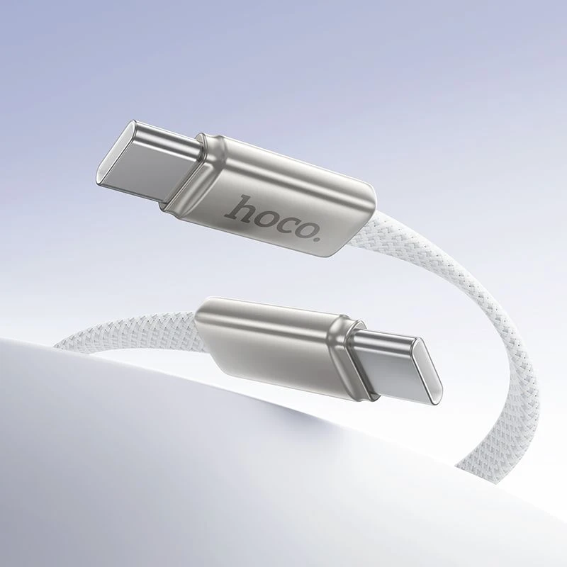 Plokščias kabelis USB C į USB C Hoco 3A 60W 1 m X125 baltas