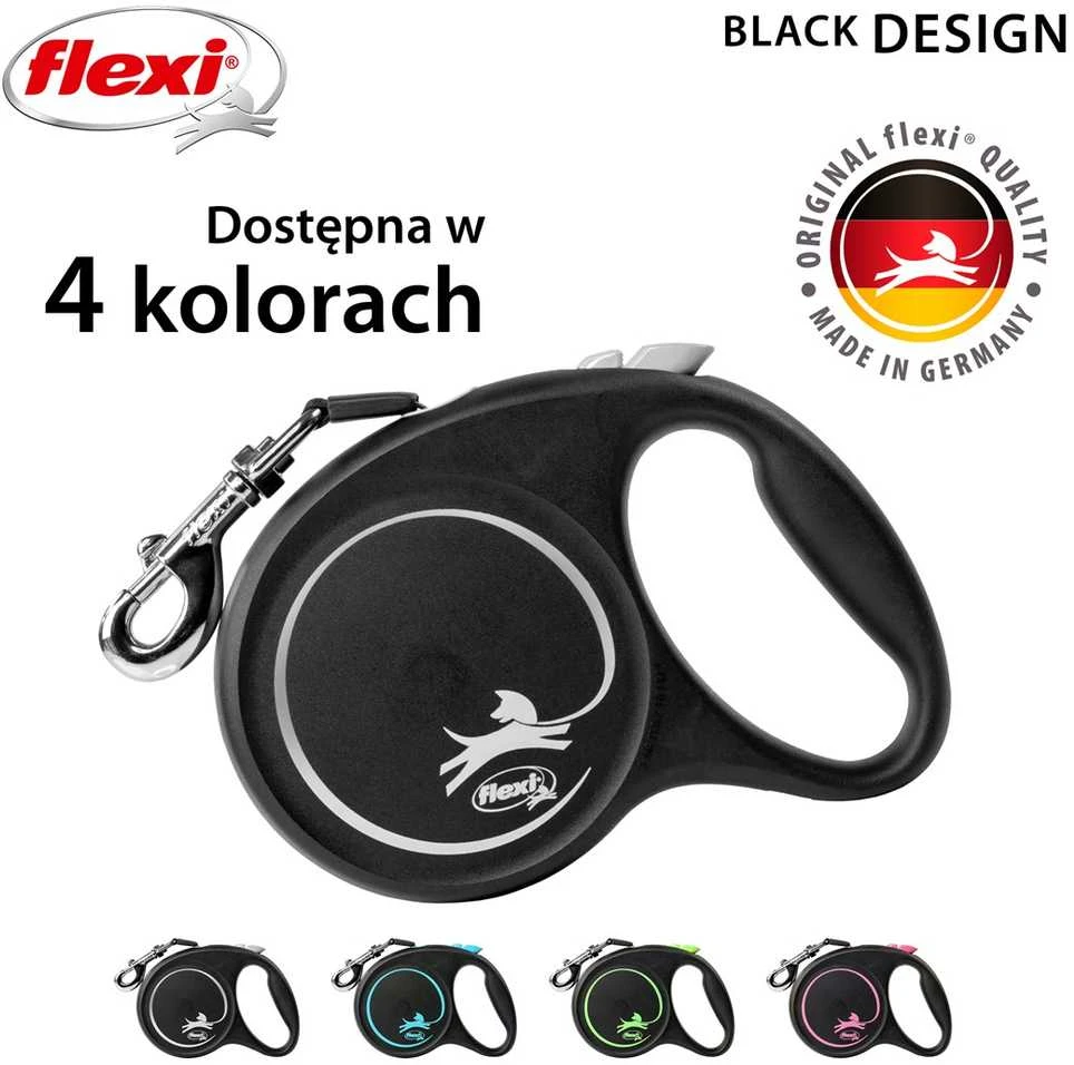 Flexi Black Design L pavadėlis šunims iki 50kg juostinis 5m juodos spalvos