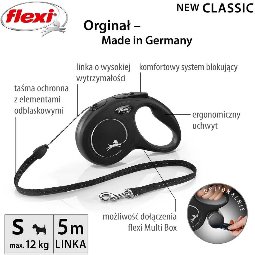 Flexi New Classic S pavadėlis šunims iki 12kg virvinis 5m juodos spalvos