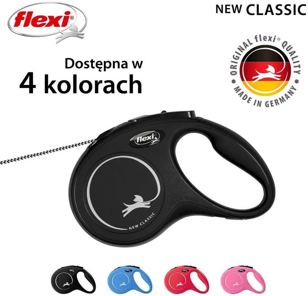 Flexi New Classic S pavadėlis šunims iki 12kg virvinis 8m juodos spalvos
