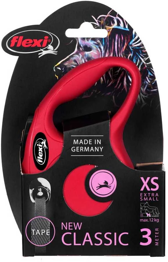 Flexi New Classic XS pavadėlis šunims iki 12kg juostinis 3m raudonos spalvos