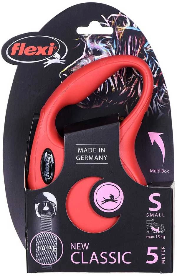 Flexi New Classic S pavadėlis šunims iki 15kg juostinis 5m raudonos spalvos