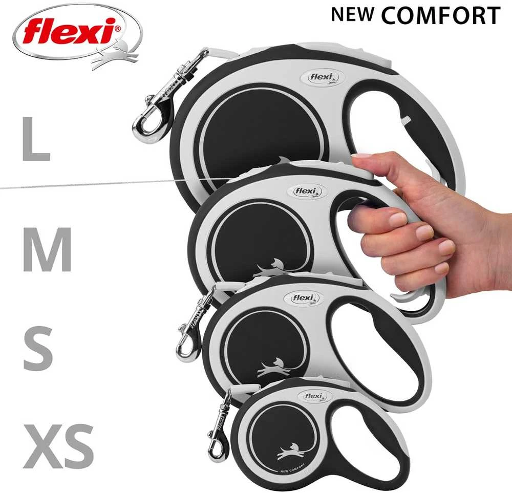 Flexi New Comfort Automatinis juostinis pavadėlis, 8 m / šunims iki 50kg / spalva: juoda ir balta