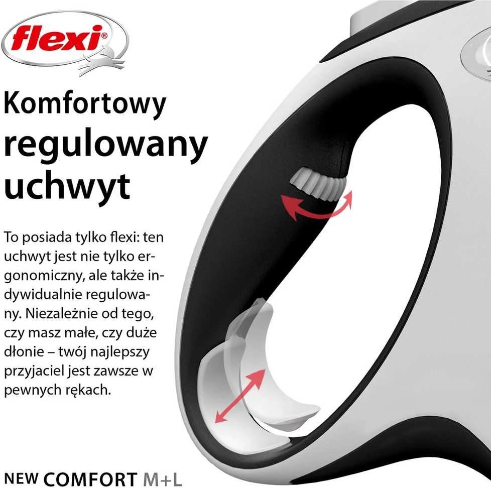 Flexi New Comfort Automatinis juostinis pavadėlis, 8 m / šunims iki 50kg / spalva: juoda ir balta