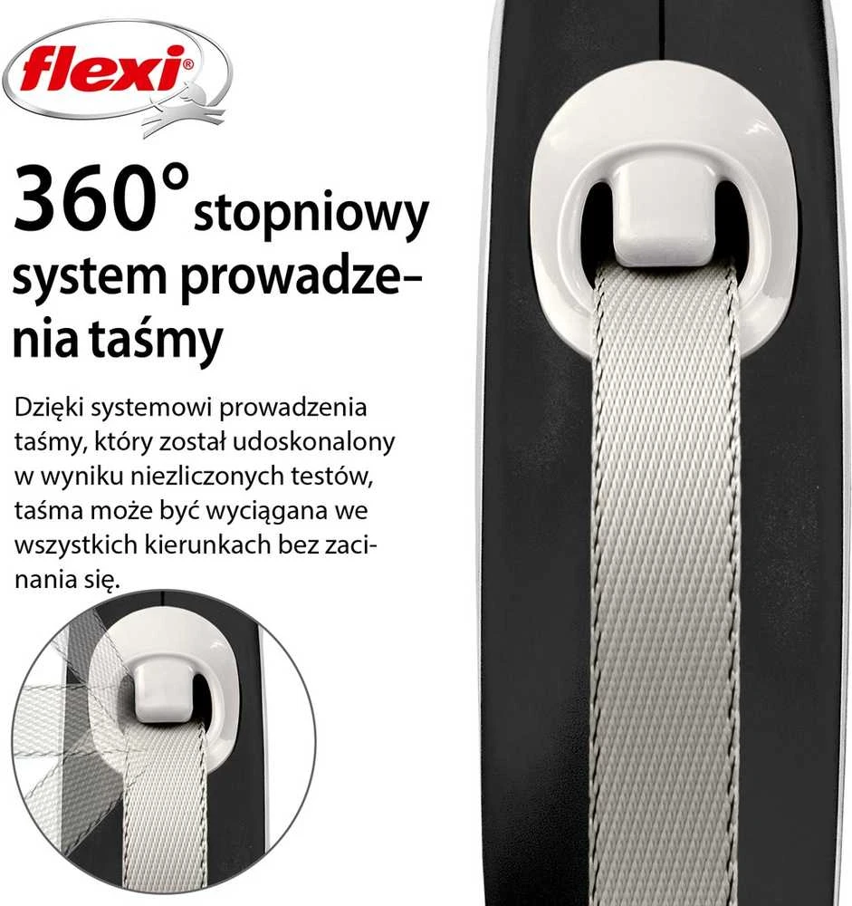 Flexi New Comfort Automatinis juostinis pavadėlis, 8 m / šunims iki 50kg / spalva: juoda ir balta