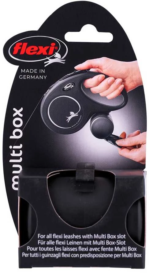 Flexi Multi Box dėžutė skanėstams arba maišeliams juodos spalvos tinkanti Vario, New Comfort, New Classic, Design ir Neon S, M ir L pavadėliams