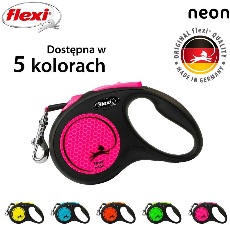 FLEXI New Neon Tape rožinis pavadėlis S-5m iki 15kg