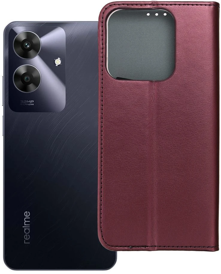 Atverčiamas dėklas, skirtas „Realme NOTE 60 Smart Magneto“, bordo spalvos