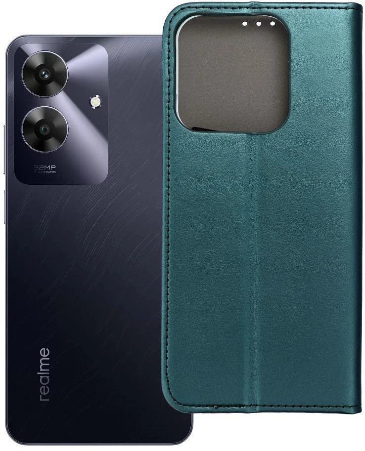 Realme NOTE 60 Smart Magneto atverčiamas dėklas, tamsiai žalias