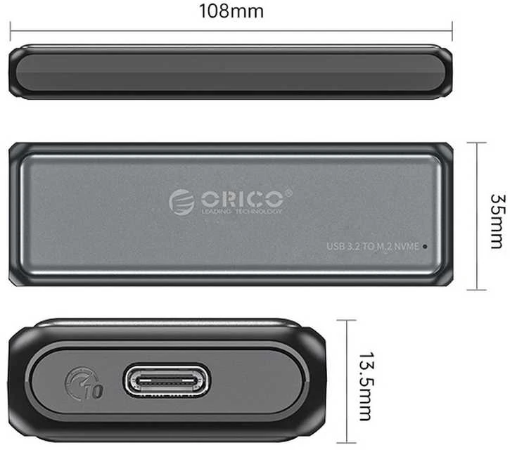 Orico DDM2-C3 M.2 NVME USB-C 3.2 10Gb/s Disk Drive – pilkos spalvos