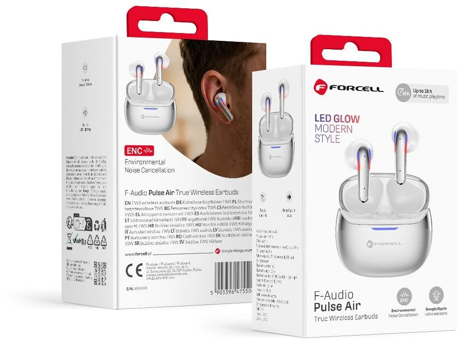 „Forcell F-Audio Pulse Air ENC“ belaidės į ausis įdedamos TWS ausinės, sidabrinės