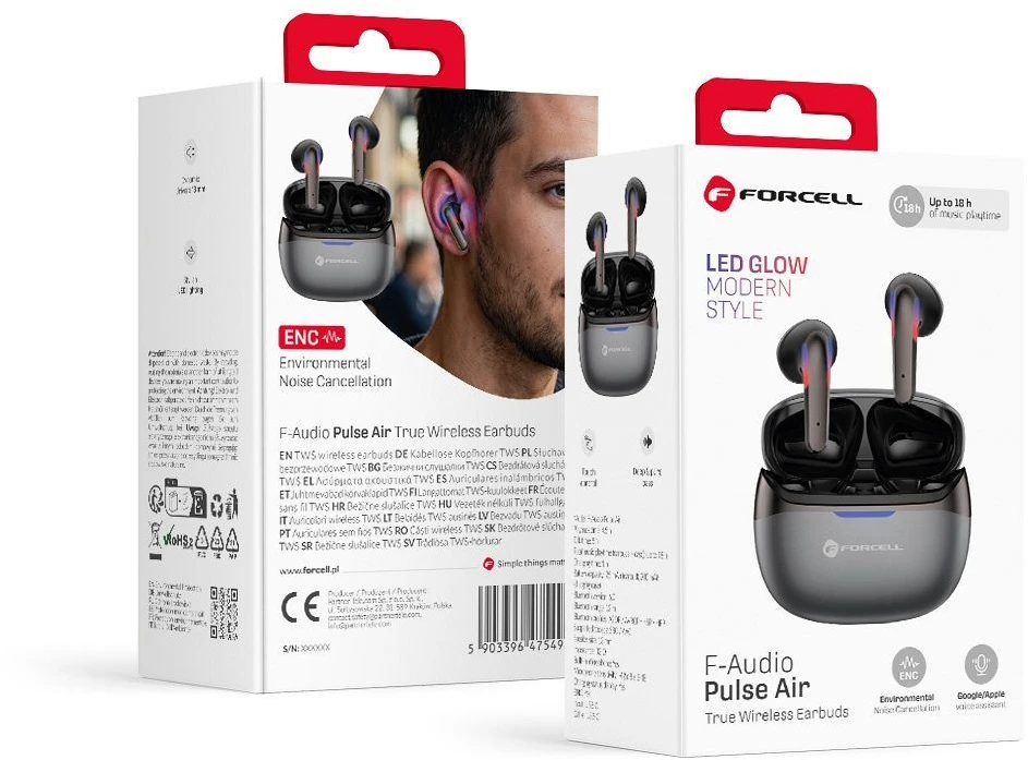 Ausinės Forcell F-Audio Pulse Air ENC Belaidės In-Ear TWS Earbuds juodas