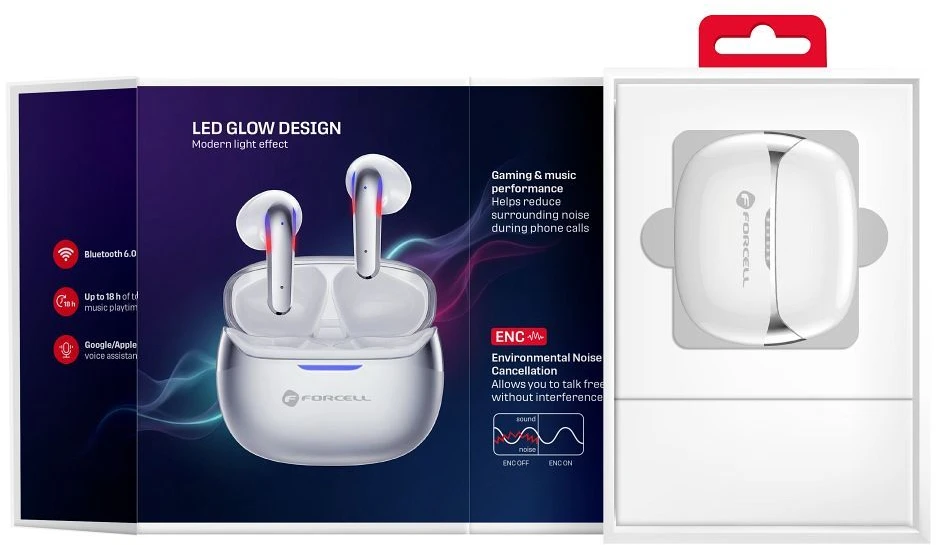 „Forcell F-Audio Pulse Air ENC“ belaidės į ausis įdedamos TWS ausinės, sidabrinės