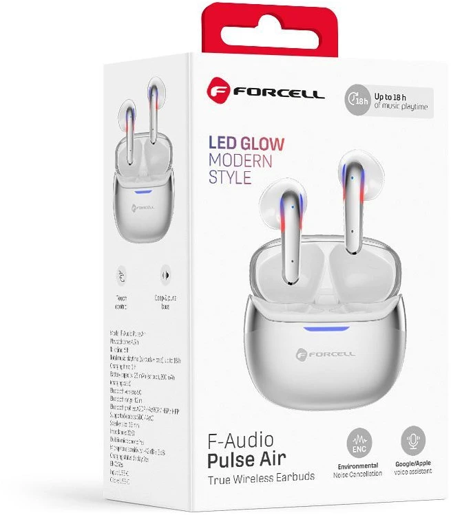 „Forcell F-Audio Pulse Air ENC“ belaidės į ausis įdedamos TWS ausinės, sidabrinės