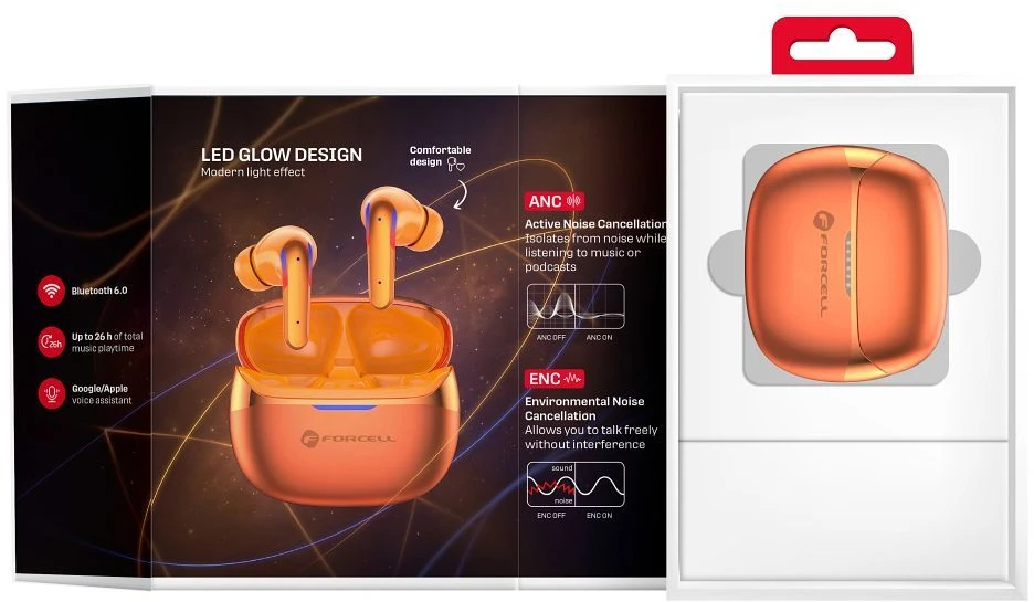 Ausinės Forcell F-Audio Pulse Pro ANC + ENC Belaidės In-Ear TWS Earbuds auksinis
