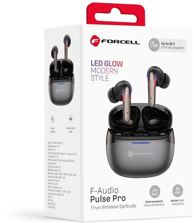 Ausinės Forcell F-Audio Pulse Pro ANC + ENC Belaidės In-Ear TWS Earbuds juodas