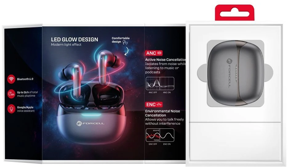 Ausinės Forcell F-Audio Pulse Pro ANC + ENC Belaidės In-Ear TWS Earbuds juodas