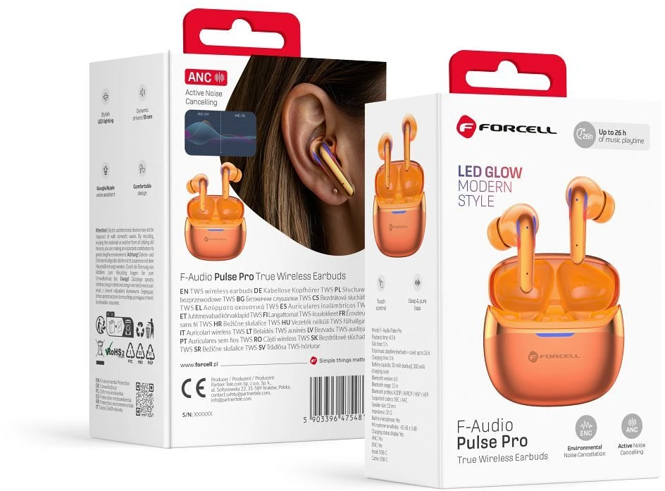 Ausinės Forcell F-Audio Pulse Pro ANC + ENC Belaidės In-Ear TWS Earbuds auksinis