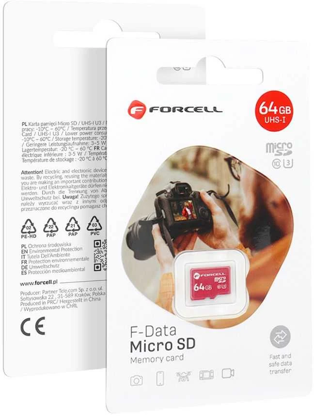 FORCELL F-DATA atminties kortelė 64GB UHS-I U3 10 klasė