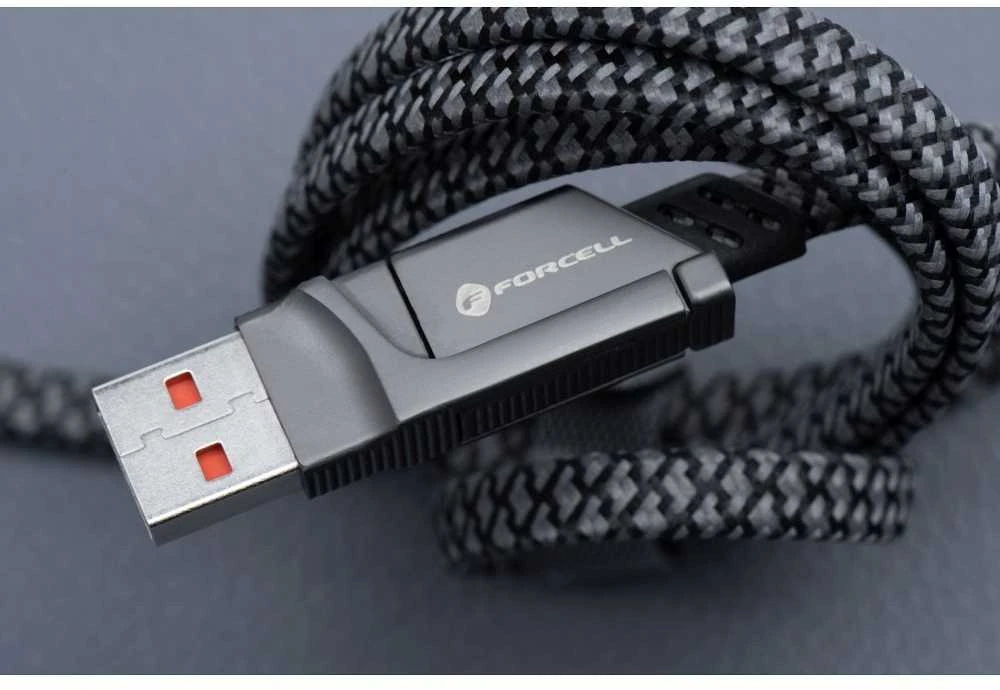 Laidas 4in1 USB C / USB A į USB C / Lightning Forcell F-Energy QC PD 3A 60W 1 m C241 chromuotas
