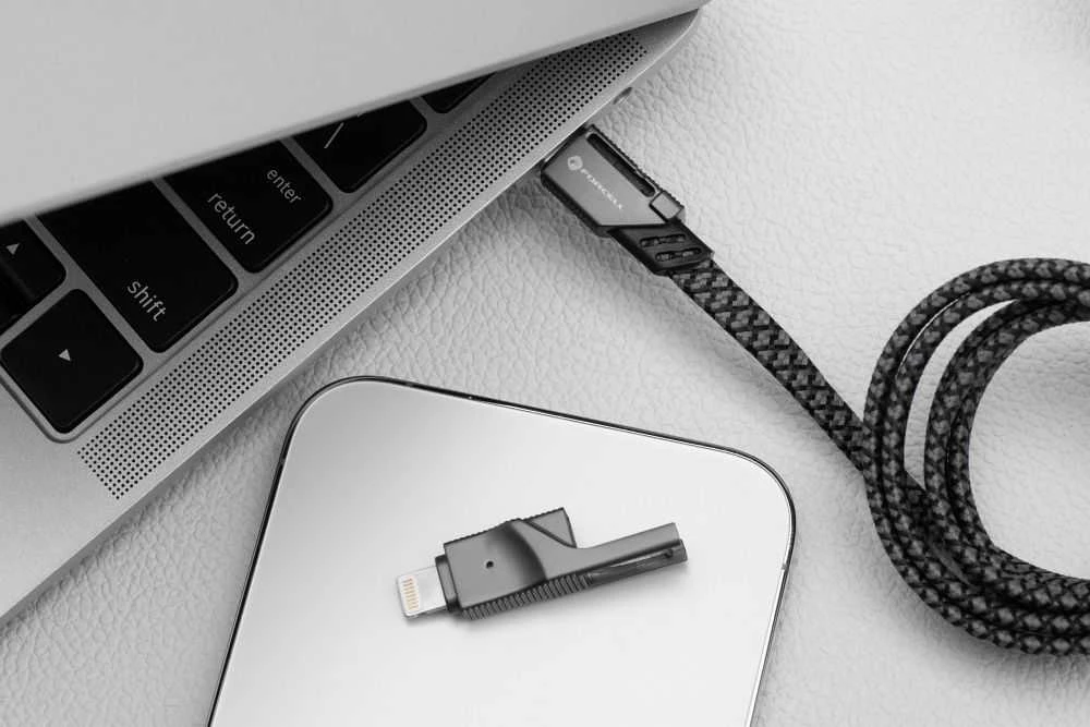 Laidas 4in1 USB C / USB A į USB C / Lightning Forcell F-Energy QC PD 3A 60W 1 m C241 chromuotas