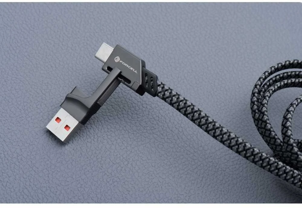 Laidas 4in1 USB C / USB A į USB C / Lightning Forcell F-Energy QC PD 3A 60W 1 m C241 chromuotas