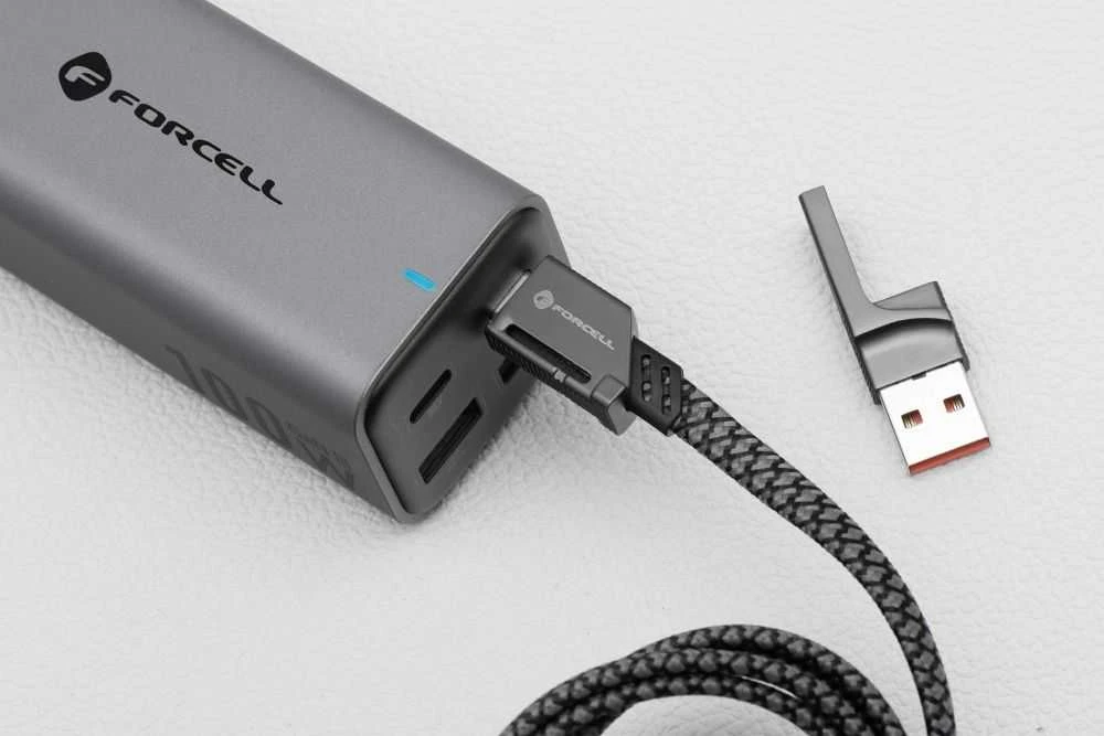 Laidas 4in1 USB C / USB A į USB C / Lightning Forcell F-Energy QC PD 3A 60W 1 m C241 chromuotas