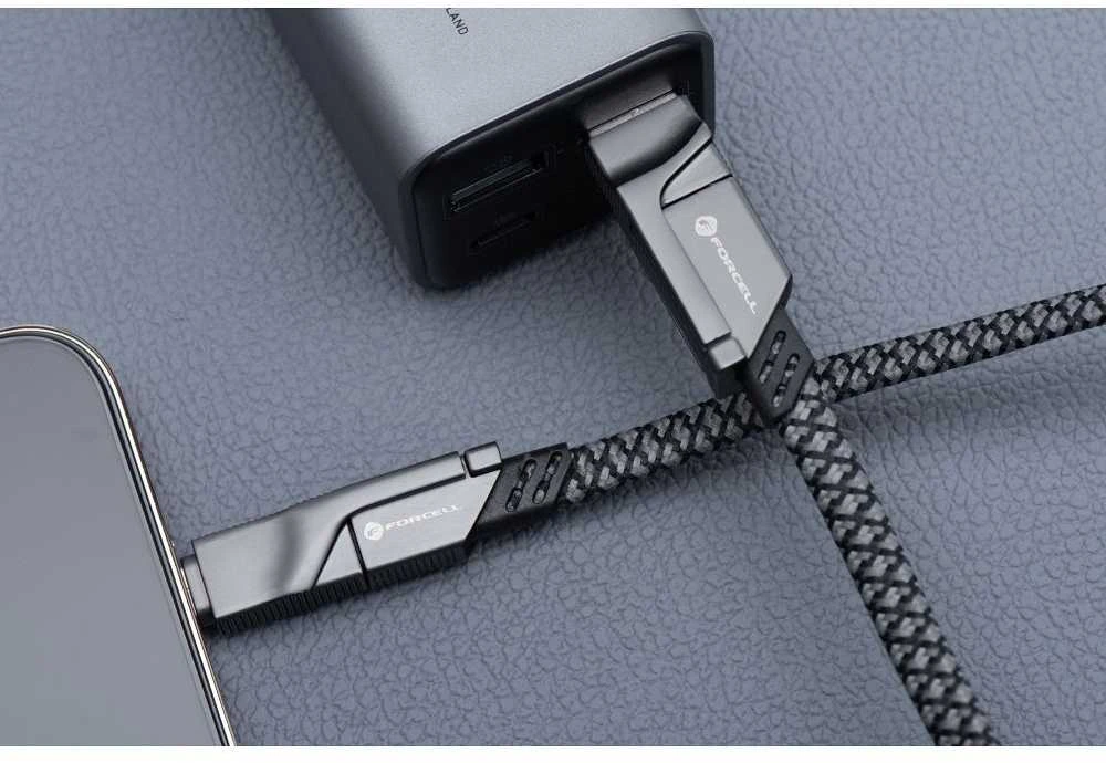 Laidas 4in1 USB C / USB A į USB C / Lightning Forcell F-Energy QC PD 3A 60W 1 m C241 chromuotas