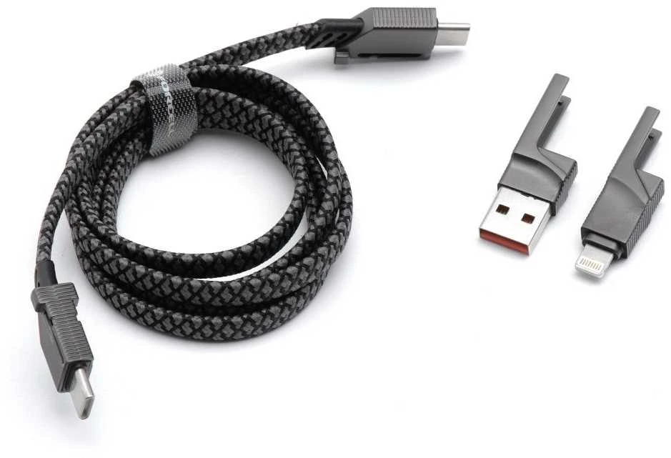 Laidas 4in1 USB C / USB A į USB C / Lightning Forcell F-Energy QC PD 3A 60W 1 m C241 chromuotas