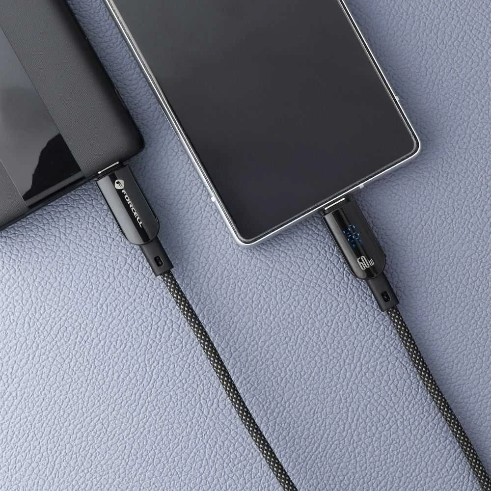 USB C laidas į USB C jungtį Forcell F-Energy QC4.0 PD 5A 100W skaitmeninis 1,2 m C277 juodas