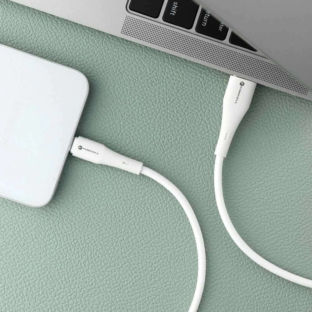 USB A į USB C laidas Forcell F-Energy QC4.0 3A 66W silikoninis 1 m C342 baltas