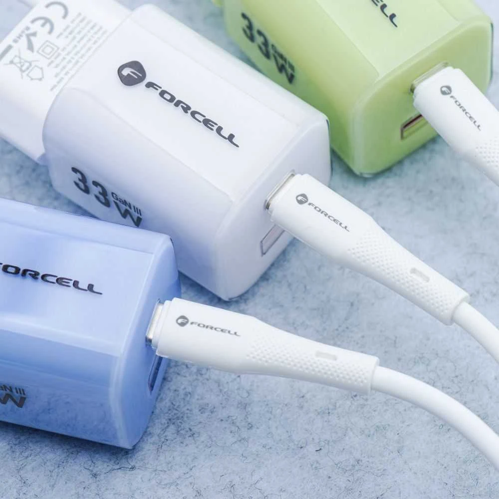 USB A tipo laidas su „Lightning“ jungtimi Forcell F-Energy 2,4A 12W silikoninis, 1 m, C343 baltas