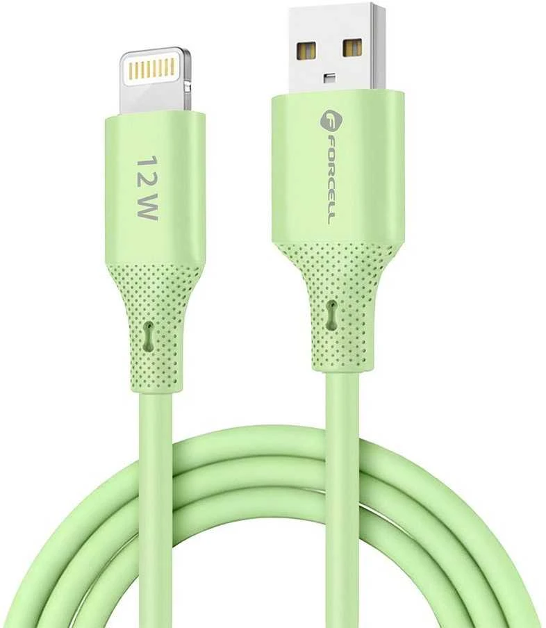 USB A tipo laidas su „Lightning“ jungtimi Forcell F-Energy 2,4A 12W silikoninis, 1 m, C343 žalias