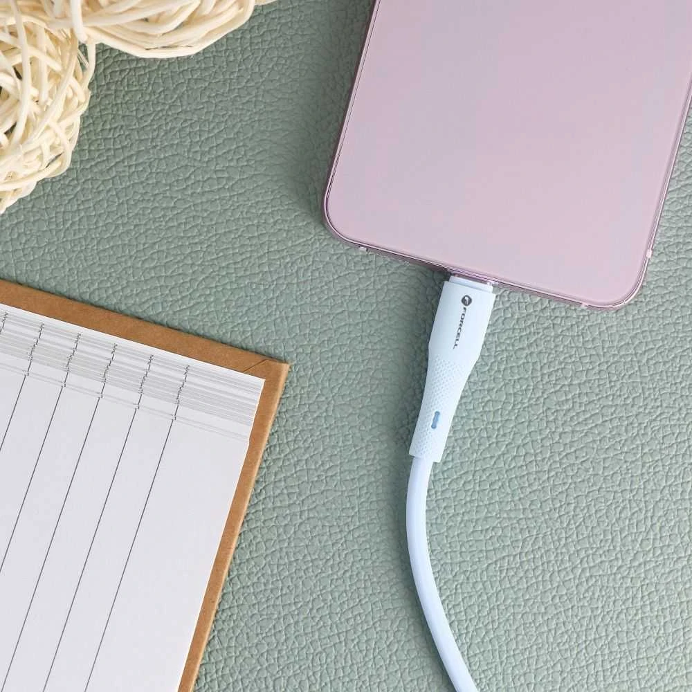 USB A tipo laidas su „Lightning“ jungtimi Forcell F-Energy 2,4A 12W silikoninis, 1 m, C343 mėlynas