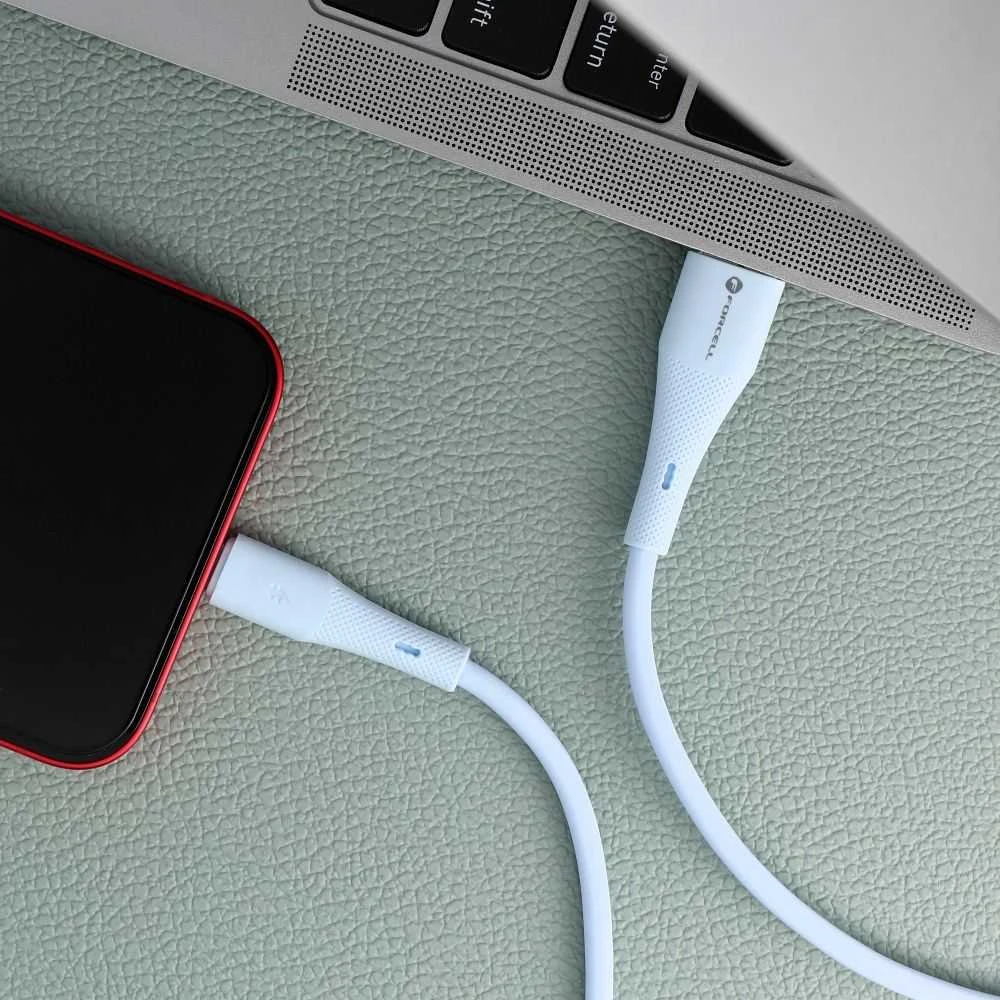 USB A tipo laidas su „Lightning“ jungtimi Forcell F-Energy 2,4A 12W silikoninis, 1 m, C343 mėlynas
