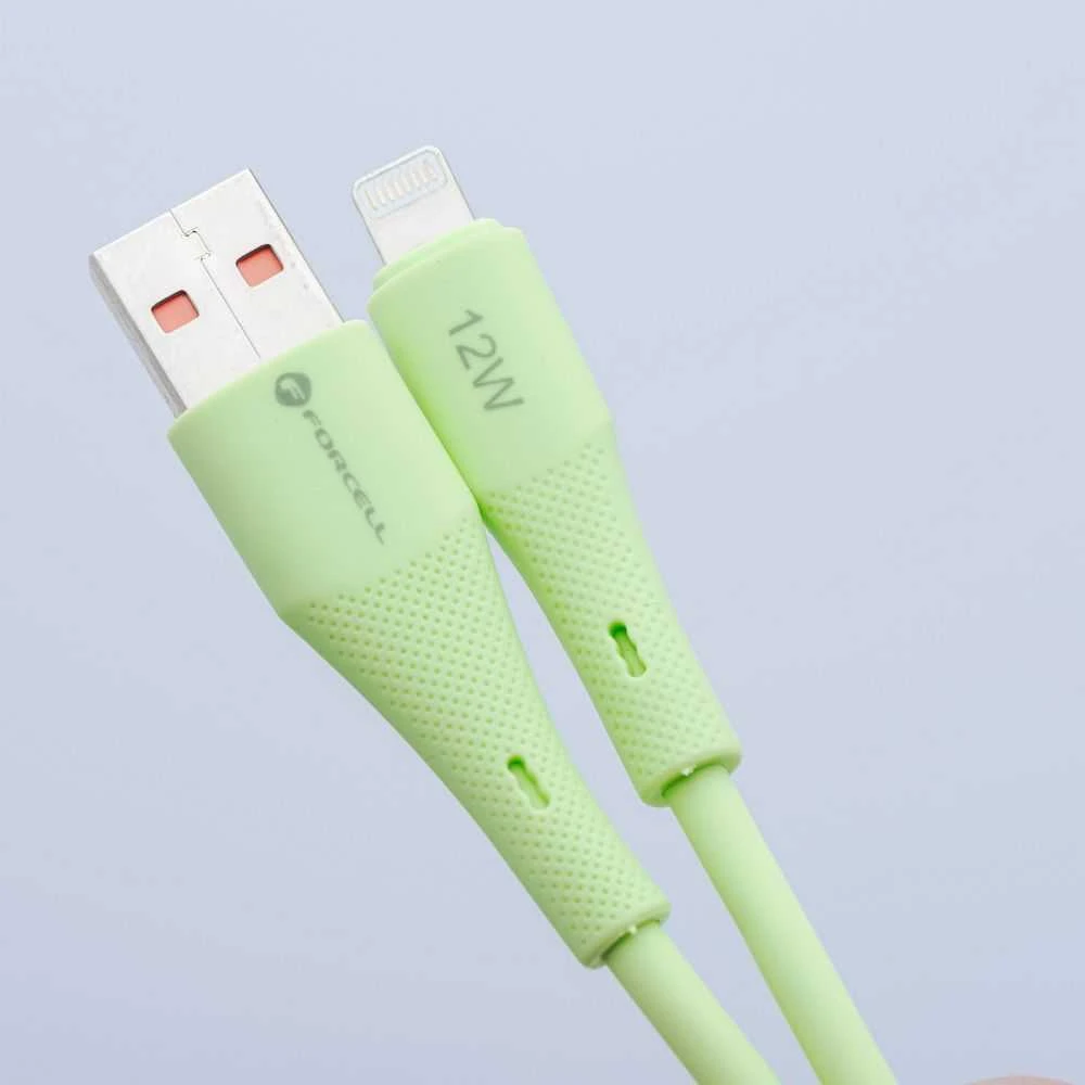 USB A tipo laidas su „Lightning“ jungtimi Forcell F-Energy 2,4A 12W silikoninis, 1 m, C343 žalias