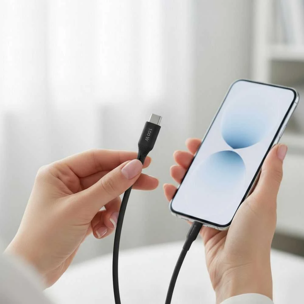 USB C laidas į USB C jungtį Forcell F-Energy QC4.0 PD 5A 100W silikoninis 1 m C347 juodas