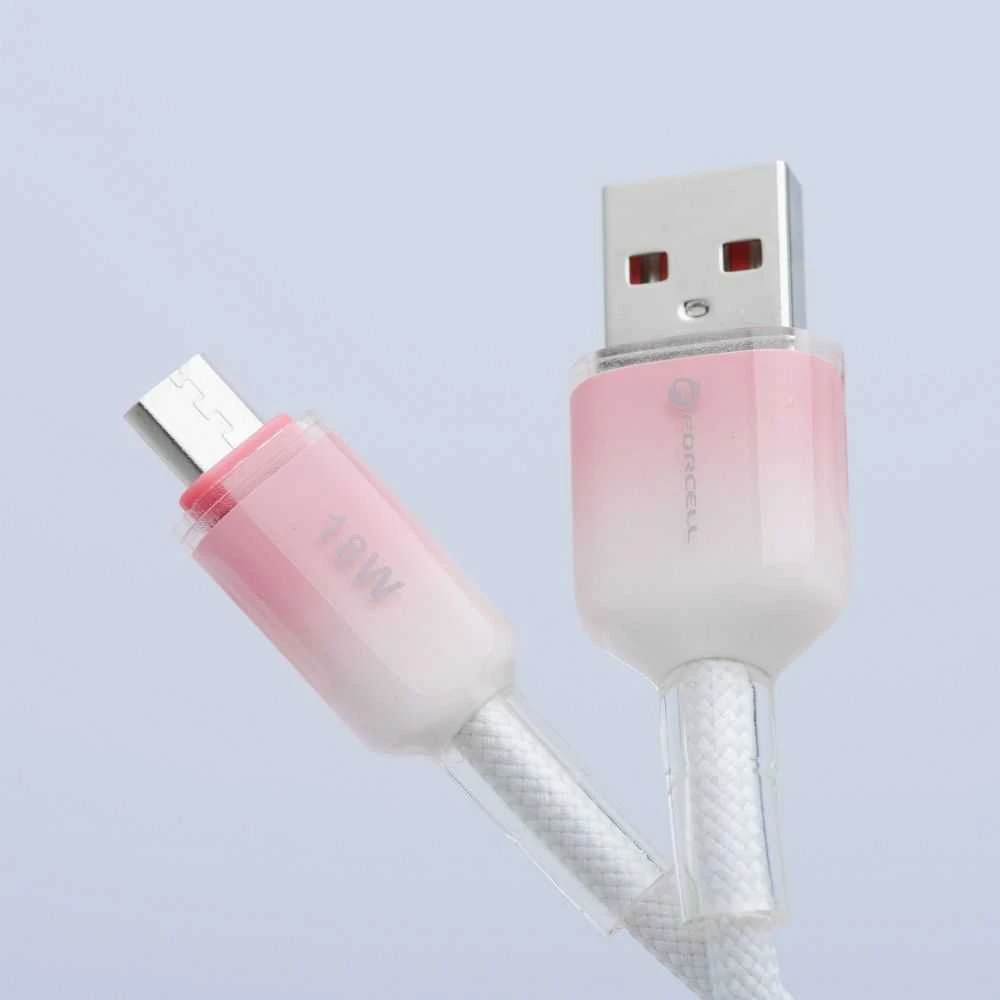 USB A į Micro USB laidas Forcell F-Energy QC3.0 2,4A 18W gradientas 1 m C351 baltas