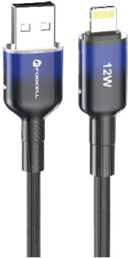 USB A tipo laidas su „Lightning“ jungtimi Forcell F-Energy 2,4A 12W gradientinis 1 m, C353, juodas