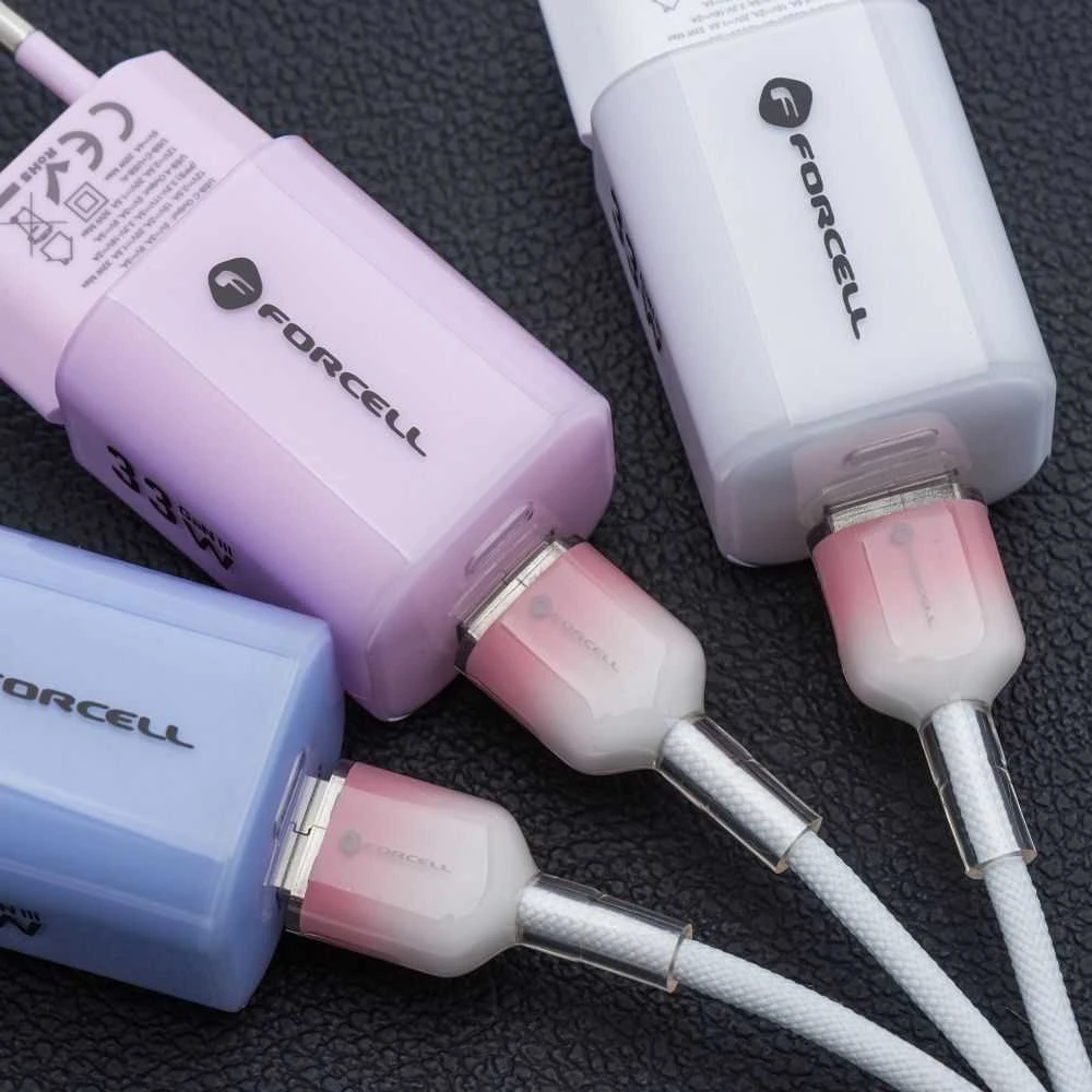 USB A tipo laidas su „Lightning“ jungtimi Forcell F-Energy 2,4A 12W gradientinis 1 m C353 baltas